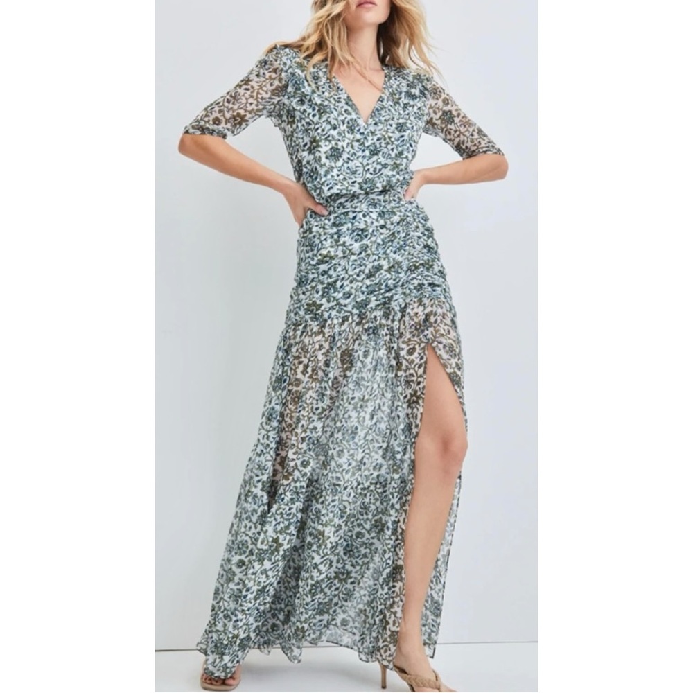 Veronica Beard Mick Dress - White & Green Floral Silk Skirt Maxi Dress sz 2